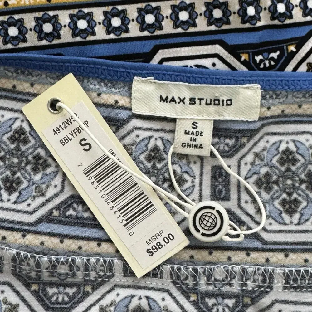 NWT Max Studio Geometric Print Boat Neck Sheath Dress Size S Blue Multi